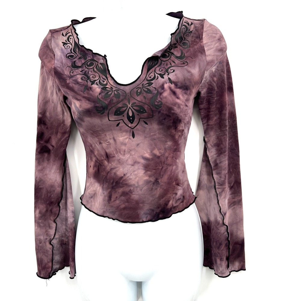 y2k Purple lettuce trim witchy fairycore bell sleeve boho fairy grunge top XS